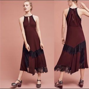 Anthropologie Wine & Lace Halter Midi Dress NWT